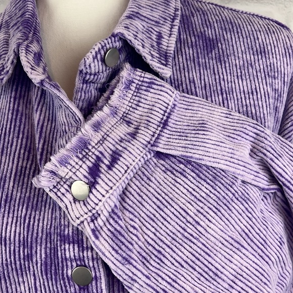 POL High-Low Relaxed Fit Corduroy Button Down Jacket Royal Purple - Picture 10 of 13